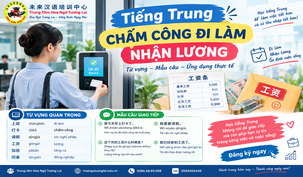 50 từ vựng tiếng Trung chấm công đi làm và nhận lương